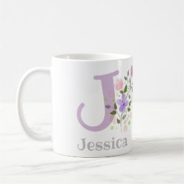 Caneca De Café Nome inicial de adição Jessica com Flores