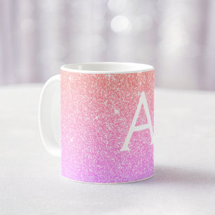Caneca De Café Nome Inicial do Monograma da Brilhante Roxo Rosa