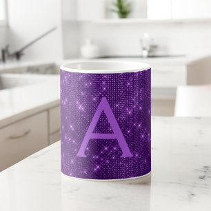 Caneca De Café Nome & Inicial do Monograma do Shimmer Roxo