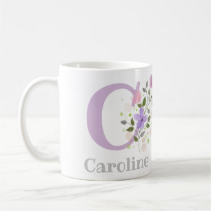 Caneca De Café Nome inicial do Plus Caroline com Flores