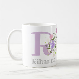 Caneca De Café Nome inicial do Plus com Flores. Design