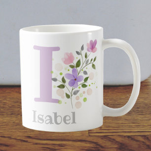 Caneca De Café Nome inicial do Plus Isabel com Flores