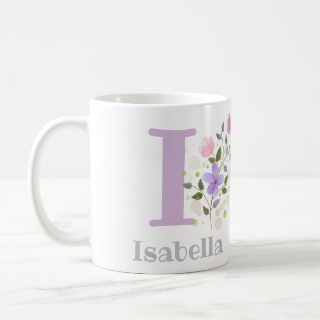 Caneca De Café Nome inicial do Plus Isabella com Flores (Esquerda)