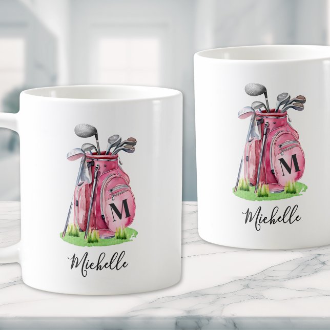 Caneca De Café Nome Inicial Monograma Rosa (Pink Initial Name Monogram Coffee Mug)