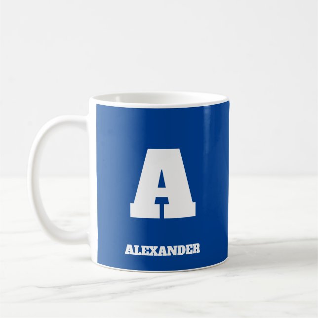 Caneca De Café Nome Inicial Mug Para Ele Blue Big Letter (Esquerda)