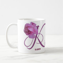 Caneca De Café Nome Karen monograma cor-de-rosa personalizável