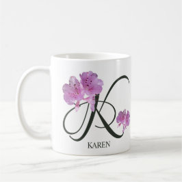 Caneca De Café Nome Karen personalizável, garota floral rosa boni