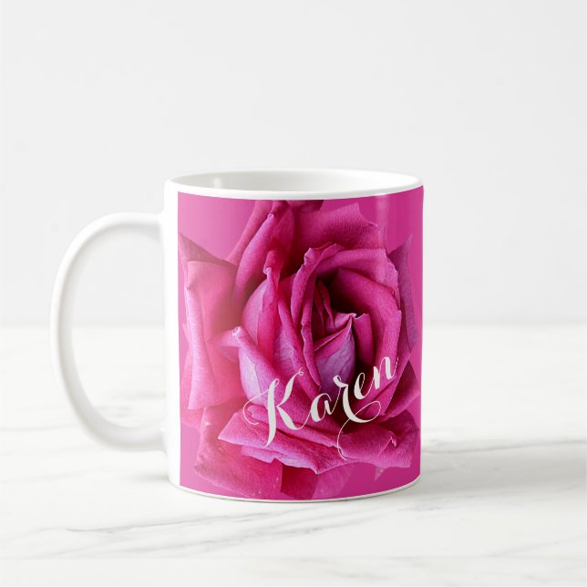 Caneca De Café Nome Karen personalizável rosa rosa rosa bonito qu (Esquerda)