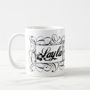 Caneca De Café Nome Layla em preto dentro de uma moldura elegante