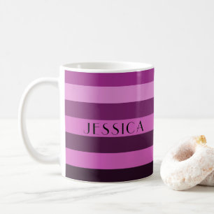 Caneca De Café Nome Listras Roxas Modernas