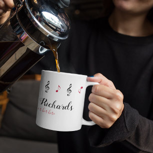 Caneca De Café nome manuscrito + notas musicais + mensagem person