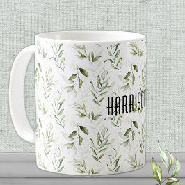 Caneca De Café Nome, Masculine Watercolor Greenery 11 oz. Clássic