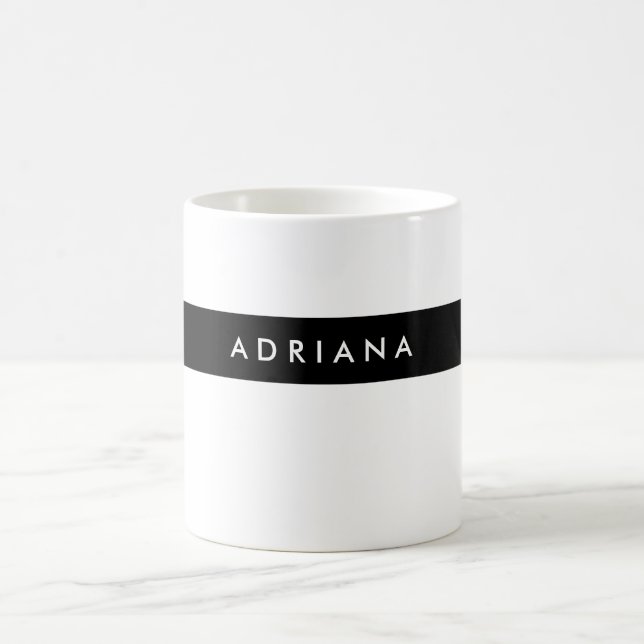 Caneca De Café Nome minimalista branco preto simples (Centro)