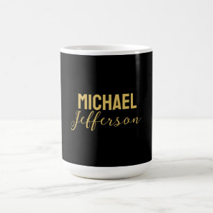 Caneca De Café Nome minimalista moderno elegante cor preta dourad
