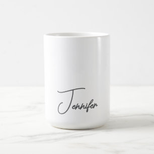 Caneca De Café Nome Minimalista Moderno em Escrita Cinza Branco