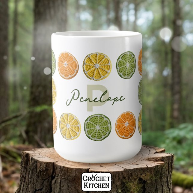 Caneca De Café Nome Mínimo Moderno das Fatias de Citros de Croche (Criador carregado)