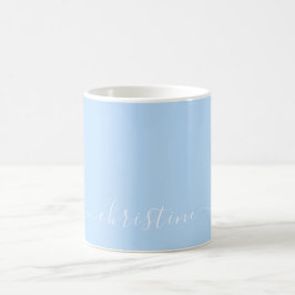 Caneca De Café Nome Moderno Minimalista Branco Claro Azul 015