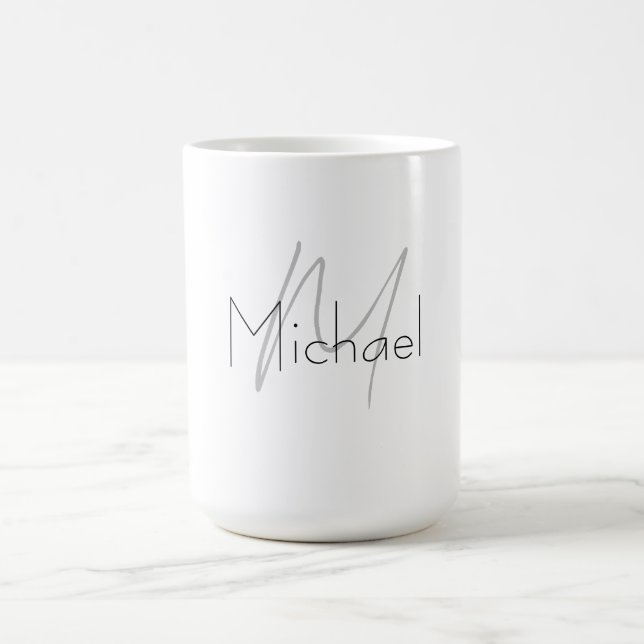 Caneca De Café Nome Moderno Mínimo Simples Monograma (Centro)