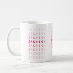 Caneca De Café Nome Moderno Monograma Coral Rosa Personalizado