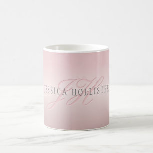 Caneca De Café Nome & Monograma Bege Dourado Rosa FAUX Macio