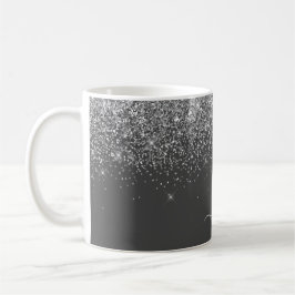 Caneca De Café Nome Monograma Brilho Menina Cinza Prata