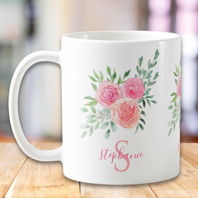 Caneca De Café Nome Monograma - Cor-de-rosa (Criador carregado)