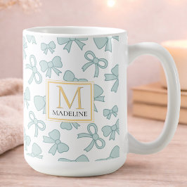 Caneca De Café Nome Monograma Dourado Personalizado Menina Arco A