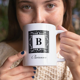 Caneca De Café Nome Monograma Estilo Regal Mug