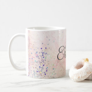 Caneca De Café Nome Monograma Rosa Branco Brilho Elegante