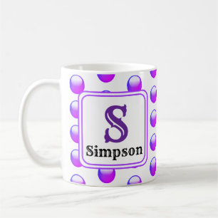 Caneca De Café Nome Monograma Vibrante Ponto de Bolha Roxo Inicia
