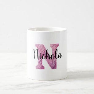 Caneca De Café Nome N Carta Rosa Roxo Aconchegante
