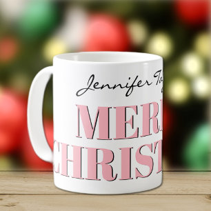 Caneca De Café Nome, Na moda cor-de-rosa, Feliz Natal Clássico