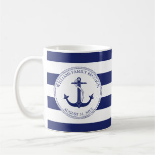 Caneca De Café Nome náutico azul do monograma da âncora da