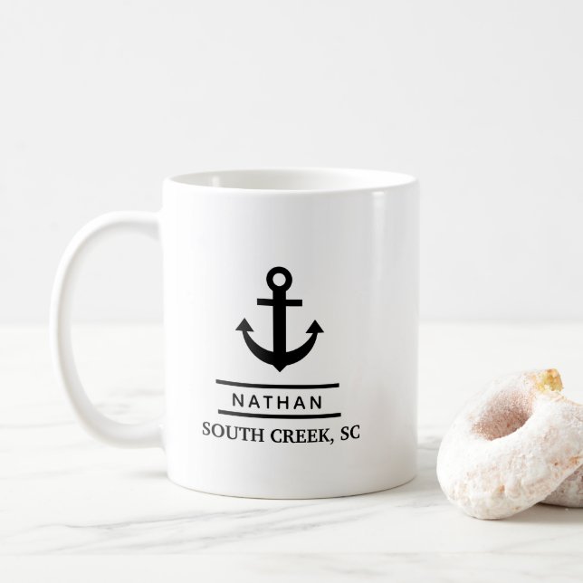 Caneca De Café Nome Náutico Black Custom Boat (Com Donut)