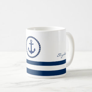 Caneca De Café Nome Náutico Da Embarcação,Marinho De Âncora Azul