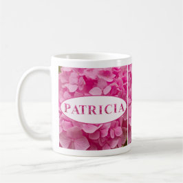 Caneca De Café Nome "Patricia" em Hydrangea Floral, cor-de-rosa