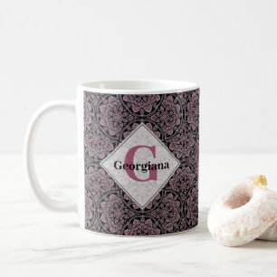 Caneca De Café Nome Personalizado 1920 Dusky Rosa Floral Fronds M