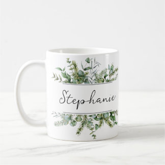 Caneca De Café Nome Personalizado Aestésico de Verde Fresco