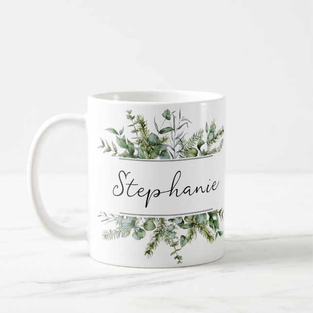 Caneca De Café Nome Personalizado Aestésico de Verde Fresco (Esquerda)
