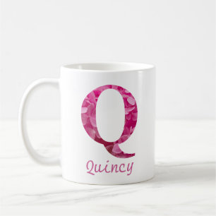 Caneca De Café Nome personalizado alfabético floreado cor-de-rosa