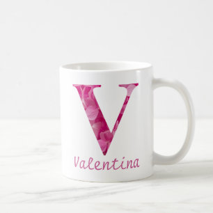 Caneca De Café Nome personalizado alfabético floreado cor-de-rosa