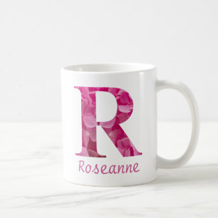 Caneca De Café Nome Personalizado Alfabeto Floral Cor-de-Rosa - L