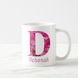 Caneca De Café Nome Personalizado Alfabeto Floral Cor-de-Rosa - L