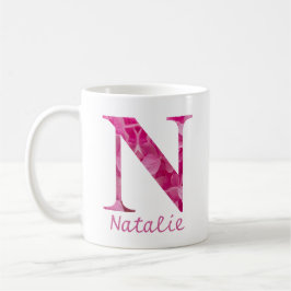 Caneca De Café Nome Personalizado Alfabeto Floral Cor-de-Rosa - L