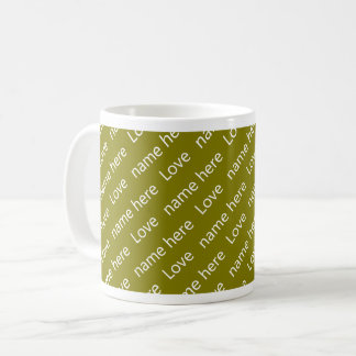 Caneca De Café Nome Personalizado Amor Padrão Elegante Olive Gree