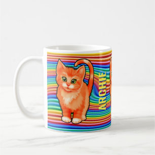 Caneca De Café Nome personalizado arco-íris e gatinho Mug. Coffee