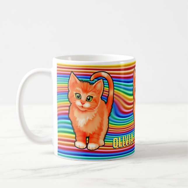 Caneca De Café Nome personalizado arco-íris e gatinho Mug. Coffee (Esquerda)