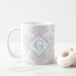 Caneca De Café Nome Personalizado Art Deco Pastel Rainbow Floral 