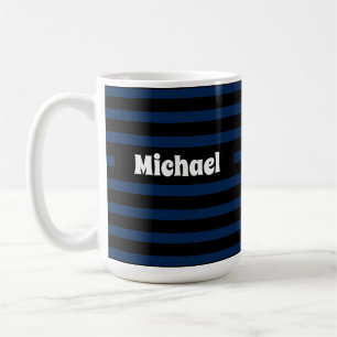 Caneca De Café Nome Personalizado Azul Escuro e Preto Simples com