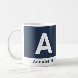 Caneca De Café Nome personalizado azul-marinho de bloco de cor ne